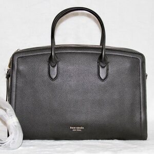 NWT Kate Spade Knott Commuter Work Tote Travel Laptop Bag Black Leather Purse